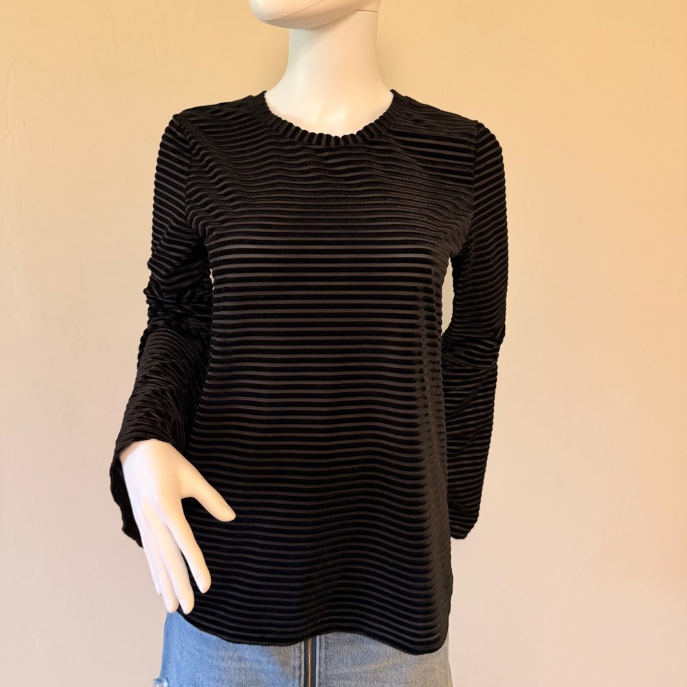 Michael Kors Women's Striped Bell Sleeve Top Crew Neck‎ Blouse  Size M